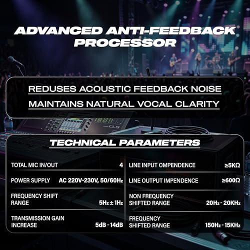 Image of DIGIMORE Anti-Feedback Processor w / 4 Mic Ins | Anti-Noise Chip | 150Hz-15kHz Freq. Shift | Transformer Based | Inbuilt Gain Boost | Feedback Manager for PA System, Stage Shows & Conferences (DFM-4XO)