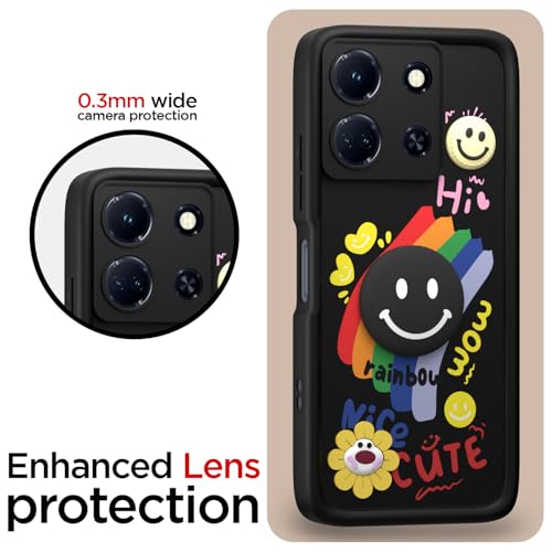 Image of Pikkme Back Cover for Infinix Note 30 5G | Soft Silicone| Cute Rainbow Smile & 3D Cartoon Flower Design | Shockproof Raised Camera Protection Bumper Case (Black)