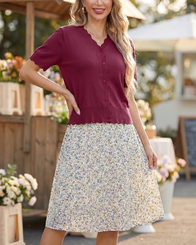 Image of GRECERELLE Summer Short Sleeve Cardigan for Womens Lightweight Cropped Knit Sweater Shrug