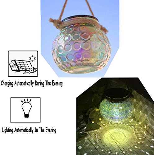 ANGMLN 2 Pack Solar Lantern Outdoor Hanging Light Garden Lights Glass Jar Table Lamp IP65 Waterproof for Patio Porch Yard Lawn Balcony Fence Party Decor Garden Accessories