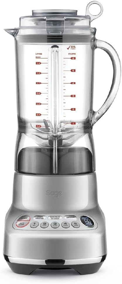 Sage - The Fresh & Furious Blender –1.5L BPA-Free Tritan Jug, Smoothie and Ice Crush Presets, 5 Speeds, LCD Display, Auto Clean – Stainless Steel- UAE Version, 2 Year Manufacturer Warranty