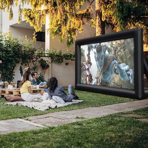 Image of 24 Ft Inflatable Projector Screen - Blow Up Outdoor Movie Screen for Backyard, Supports Front and Rear Projection, Includes Quiet Air Blower, Stakes, Ropes & Storage Bag