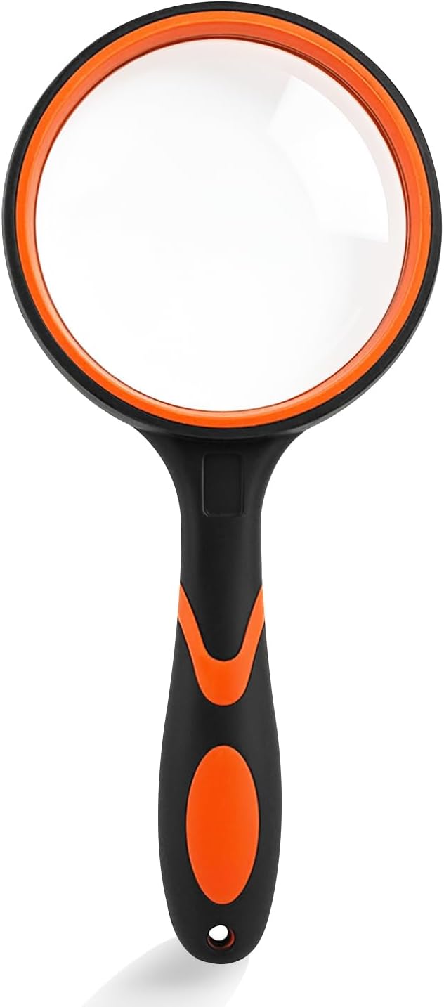 Ykimok Magnifying Glass, 10X 75mm Organic Glass Lens Handheld Magnifier with Silicone Handle for Reading and Inspection
