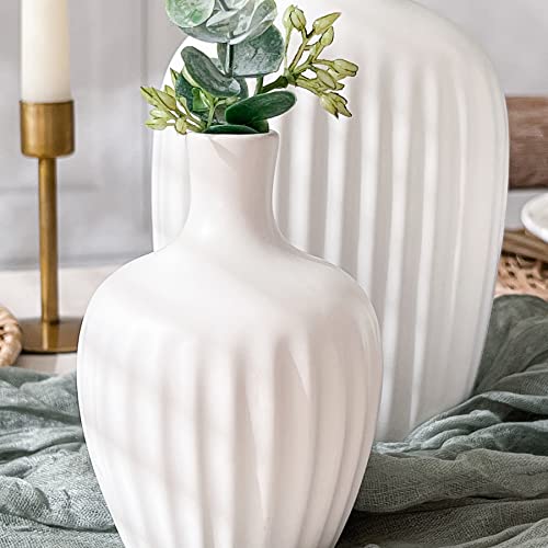 Textured Ceramic Minimalist White Vases (Set of 3) - Boho Vases for Pampas Grass Eucalyptus, Dry Flowers & Plants - Image 4