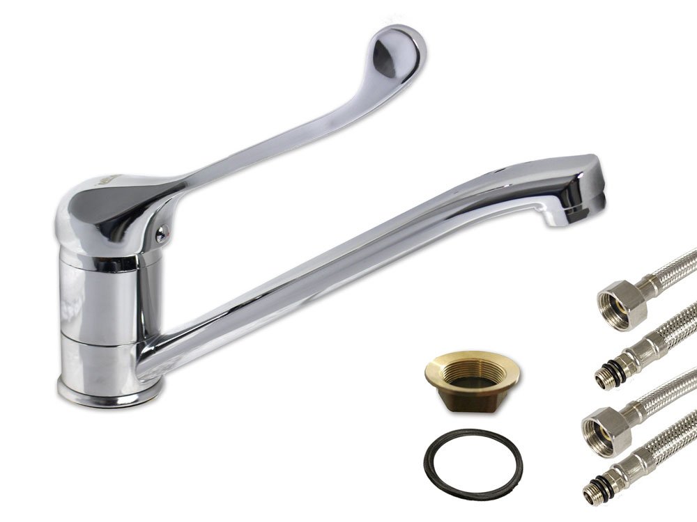 Rubinetto Cucina A Due Fori Vetrineinrete | Beccuccio Orientabile In Ottone Cromato - Foto 9