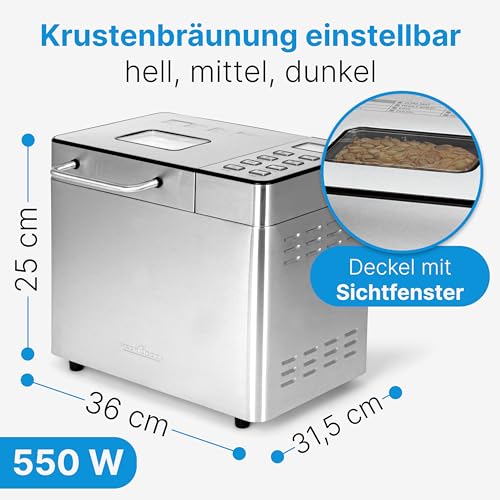 ماكينة تحضير الخبز PC-BBA1282 من بروفيكوك، ستانلس ستيل، 3.1 لتر، 13 برنامج للطبخ والعجن والرفع والطبخ والحفاظ على الدفء والتحكم في التحمير تتضمن ملحقات