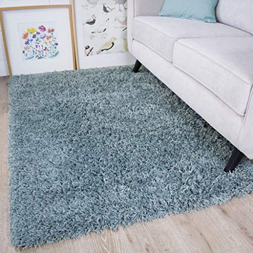 The Rug House Vancouver Alfombras para Sala de Estar de Pelo Largo Shaggy de Tacto Suave Fácil de Limpiar Color Azul Gris Huevo de Pato 110cm x 160cm Cover