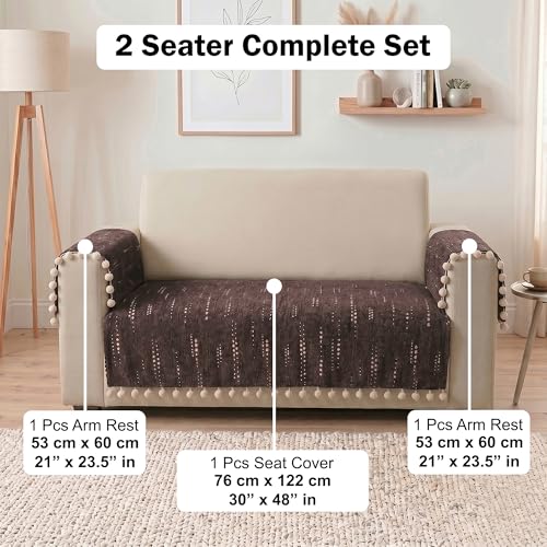 Image of Story@Home Chenille Sofa Cover 2 Seater (76x122Cm) & Arm Rest Covers | Anti Slip Sofa Mat for 1 /2 /3 Seater & L Shape Sofa Cover | Measure Your Sofa & Create Your Own Custom Set - Mocha & Ivory