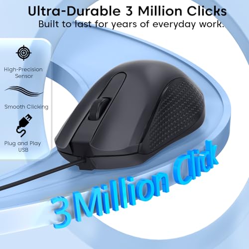 Image of Sounce Pixel Wired Mouse with 1200 DPI Optical Sensor, USB Plug & Play, 1.25M Cable, Smooth Control, 50 Lakh Click Life for Laptop, Desktop & PC (Black)