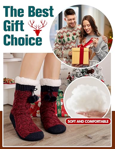 Image of Welwoos Womens Slipper Fuzzy Grips Socks Fluffy Winter Warm Thick Thermal Cozy Plush Non Slip Cabin Soft Fleece Socks