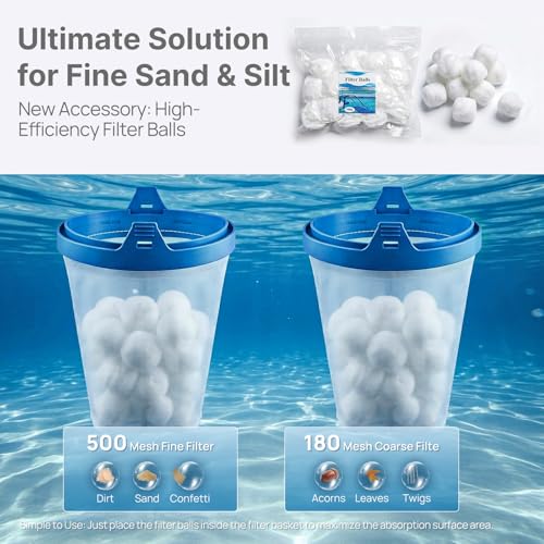 Image of Consciot Upgraded Pool Vacuum for Above Ground & Inground Pool, 75-Min Runtime, 113 inch (9.4FT) Telescopic Pole, 22 GPM Suction, 2L Capacity, 4 Filters; Ideal for Spa, Hot Tub & Pool Stairs