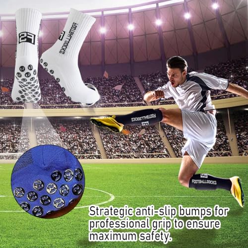 3 Paar Fußballsocken für Herren Damen 37-46, Blue Sportsocken Fußball, Anti Rutsch Fußball Socken, Anti Rutsch Fußball Socken, Fußball Absorbiert Schweiß für Fussball Basketball Laufen