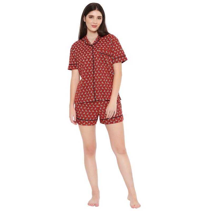 sand dune Women 'S Cotton Short Sleeves Printed Night Suit | Shirt & Short Set-picture-0