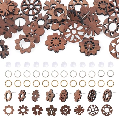 Boucles d'oreilles en bois fleur tiges légères anti-douleur avec fermoirs