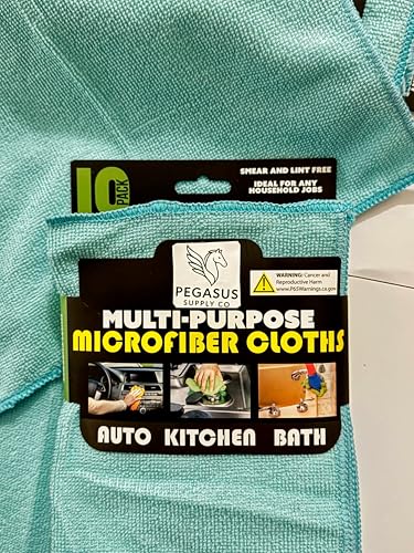 Multi-Purpose Microfiber Cleaning Cloths, Teal, 12x12 Inch, 10 Pack, Lint-Free, for Auto, Kitchen, Bath Cleaning