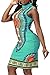 shekiss Women Traditional African Print Dashiki Bodycon sleeveless High Collar Dress, Green, Large