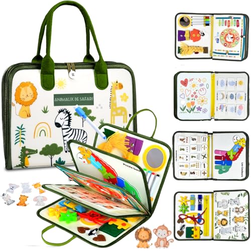 Almaxi Française Busy Board Jouet Montessori 3 Ans, 8 in 1 Jeux Montessori Éducatif Jouets d'Activité et de Développement, Jeux Avion Voiture Enfant...