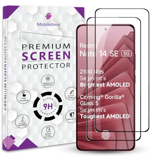 Image of Premium Tempered Glass Screen Protector Guard For Redmi Note 14 SE 5G (6.67 Inch, Pack of 2) | HD Clear, Edge to Edge Coverage With Easy to installation kit