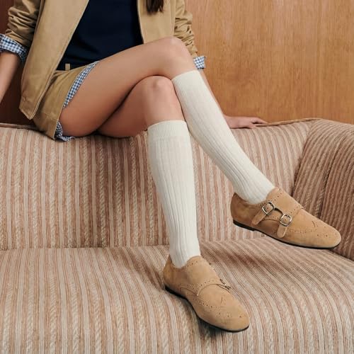 Image of BEAU TODAY Womens Leather Loafers, Monk Platform Loafer Shoes | Cowhide, Brogue Wingtip, Slip-on, Chunky Heel, Comfortable, Non-slip Durable, Business Casual Office Dress Shoes