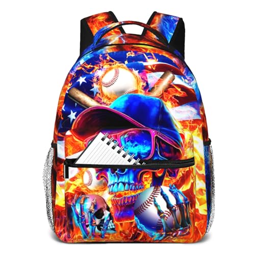 Euvazeni Kids Baseball Backpack for Boys Sports Theme Boys School Backpack for Kid Children Teens Elementary Middle School Students Kids' Backpacks Ages 6-18 Skull Bookbag Travel Back Pack