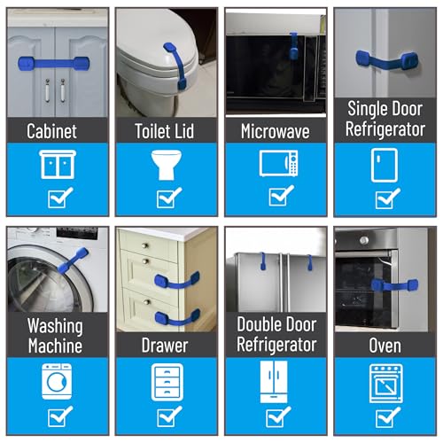 Image of Bate- Child Safety Strap Locks, 6 Pack, Dark Blue, Baby Locks for Cabinets, Drawers, Kitchen, Toilet, Furniture, Fridge, Multi-Purpose, Easy Install with Quick 3M Adhesive for Childproofing
