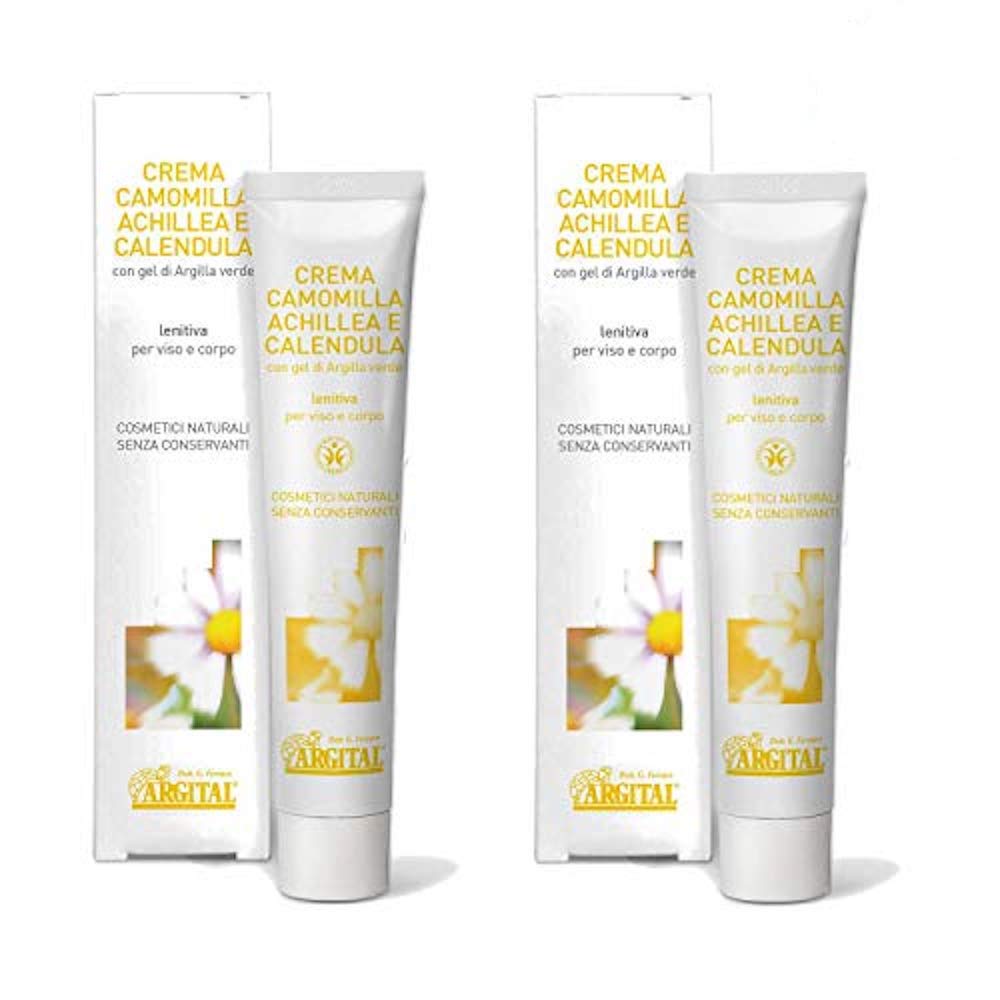 Crema Camomilla, Achillea, Calendula con Gel di Argilla Verde per Viso e Corpo 50 ml Argital (2 Confezioni da 50 ml)