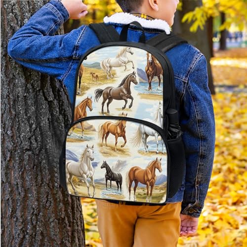 Kids Cute Animal Print 17 Inch School Bag with Insulated Lunch Bag Horse Backpack for Girls Boys 6-8 8-12 Lightweight School Backpack with Lunch Box3