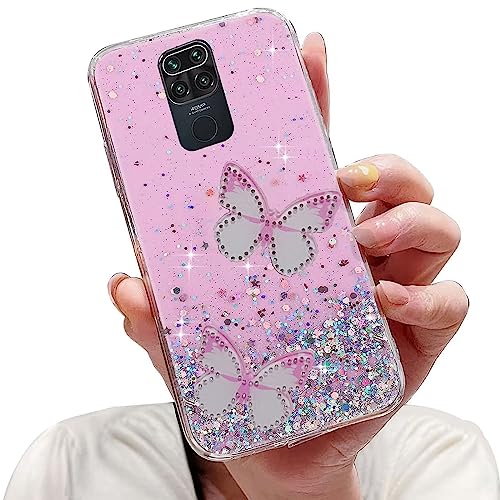 Nadoli - Funda transparente con purpurina para Xiaomi Redmi Note 9, diseño de mariposa, brillante, suave, funda protectora para mujeres y niñas, color rosa