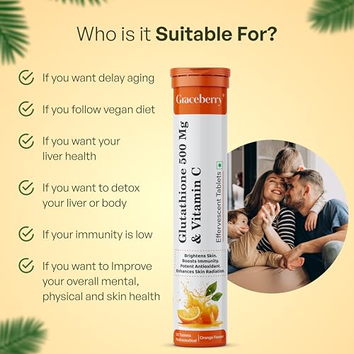 Image of Graceberry Glutathione Tablets for Glowing Skin | 80 Effervescent Tablets with L-Glutathione & Vitamin C | Sugar-free Antioxidant & Skin Glow Supplement for Skin Radiance | Orange (Pack of 4)