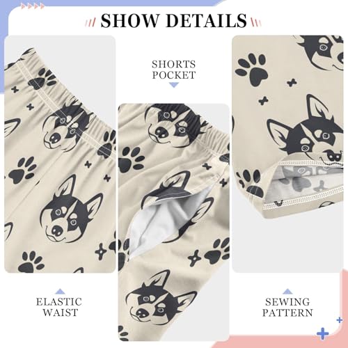 Retro Cartoon Husky Pajama Pants Lounge Sleep Pants Elastic Waist Long Pajama Bottoms with Pockets for 6-14 Years4