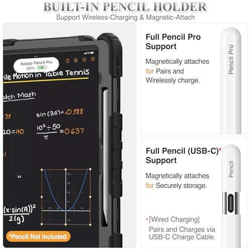 SEYMAC stock 2025年/2024年 13インチiPad Air(M3/M2)耐衝撃ケース 保護フィルム付き ペン収納 360°回転スタンド ハンドストラップ ショルダーストラップ 全面保護カバー iPad Air 13 2025/2024専用型（ブラック）