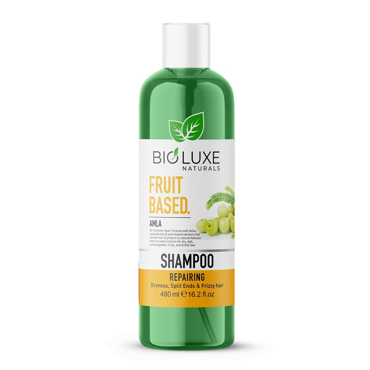 BioluxeGreen Natural Hair Care Fruit Based Shampoo 480ml, Amla, Repairing, Dryness, Split Ends, Frizzy Hair, Sulphate Free, Paraben Free, Hair Regrowth Treatment, Shampoos
