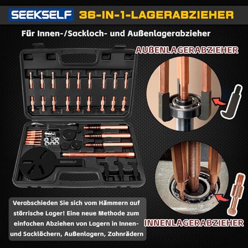 SEEKSELF 36-in-1 Lagerabzieher Set Innen und Außen, Innenlager Abzieher Lager Werkzeug Trennsatz, Schwarze Plastikbox