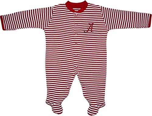 Image of Creative Knitwear College Baby Striped Footed Romper - Alabama Crimson Tide Logo - Crimson/White - 0-3 Months