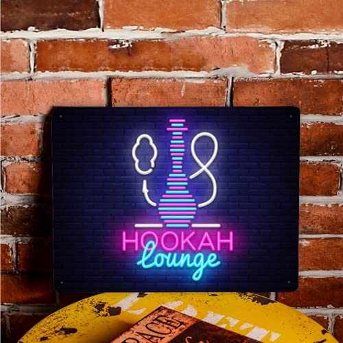 Iron Sheet Painting-Hookah Neon Sign Vector Hookah Lounge Logo In Neon Style Design Pattern Bright Advertising-Metal Tin Sign Retro Home Kitchen Office Garden Garage Wall Decor Tin Plaque 12X16Inch #TOP4