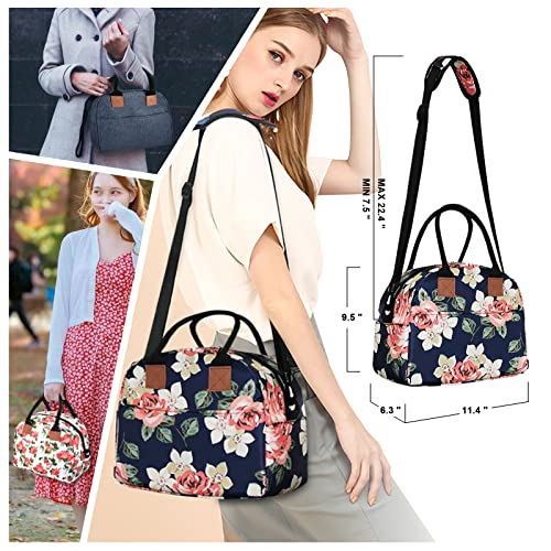 Woomada Insulated Lunch Bag For Women Men Reusable Large Capacity Lunch Box Cooler Tote Bag With Pockets & Adjustable Shoulder Strap For Office Work, Picnic, Travel (Jasmine) #TOP3