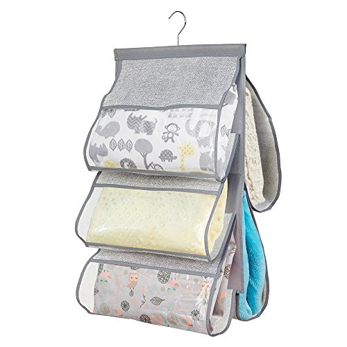 mDesign Soft Fabric Baby Nursery Hanging Closet Organizer for Blankets, Towels, Bibs, Diaper Bags - 5 Open Pockets - Textured Print - Gray