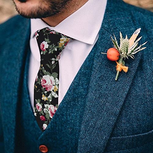 Image of Mantieqingway Floral Ties for Men Skinny Cotton Tie Flower Necktie