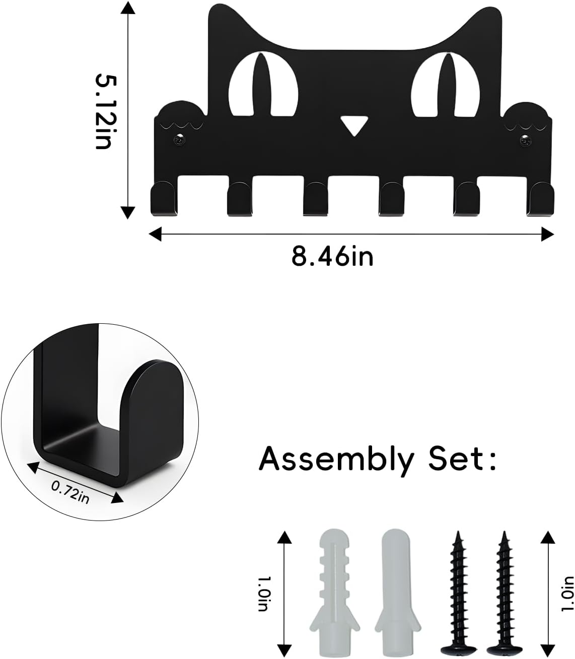 Cat Key Key Holder Wall Mounted,Screws and Anchors,Key Hanger with 6 Hooks