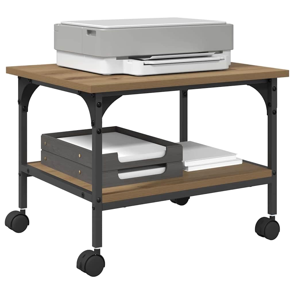 Vidaxl Artisan Oak Printer Stand 50 X 40 X 38 Cm Engineered Wood, Ample Storage, Rectangular Printer Stand, Sturdy 2-Tier Office Unit, Rustic Urban Furniture For Compact Workspace Organization