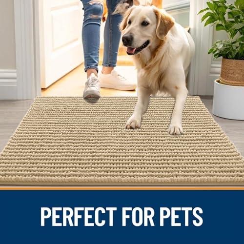 Image of OLANLY Dog Door Mat for Muddy Paws 30x20, Extra Absorbent Chenille Mud Mat