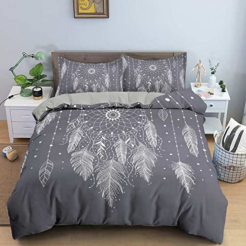 HAISHO Funda Nordica Cama 180 atrapasueños Gris Juego de Funda de Edredón Adultos con Cierre Cremallera, Microfibra Impreso en 3D Funda Nórdica 240x260cm y 2 Fundas de Almohada 50x75cm