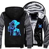 PAPLIU Anime leuchtender Kapuzenjacke ONE Piece Langarm Winterjacke Jugendliche Dick Plus Samt Kapuzenpullover Pullover Sweatshirt Zip Kleidung Cosplay Kostüm
