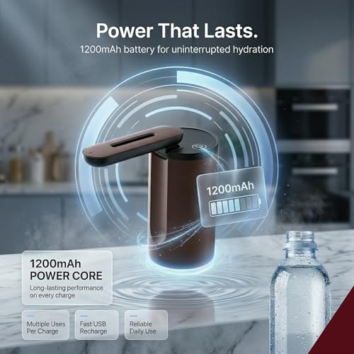 Image of Ashpo Automatic Water Dispenser Pump for 20 Liter can Bottle, Type-c Rechargeable Electric, Led Display with 4 Timer Modes 300ml, 600ml, 1L and 1.5L