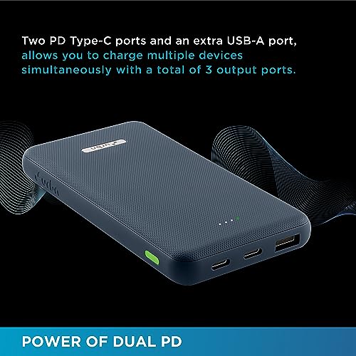Image of URBN Power Bank 10,000mAh - Ultra Slim, 22.5W Two Way Fast Charging, Triple Output, Dual Type C PD, 12 Layers Circuit Protection, BIS Certified, Made in India with Free Type C Cable - Blue.