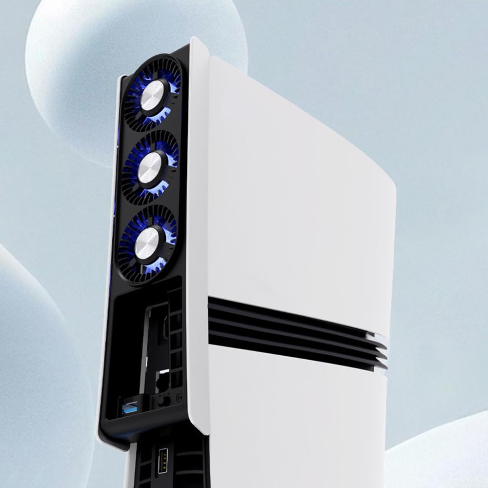 Ventilateur de refroidissement pour PS5 PRO avec lumières LED - Ventilateur silencieux à double vitesse, système de refroidissement efficace, compatible avec Digital / Disc Edition - Moteur