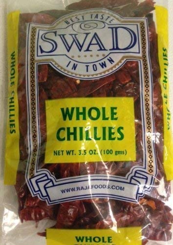 Swad Whole Red Dried Chillies 3.5oz., 100 Grams/ Indian Groceries by Swad [Foods] by Swad