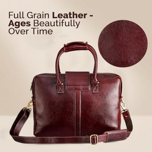 Image of Full Grain Genuine Leather Laptop Bag, with 15.6 inch Padded Laptop Compartment and Adjustable Shoulder Strap