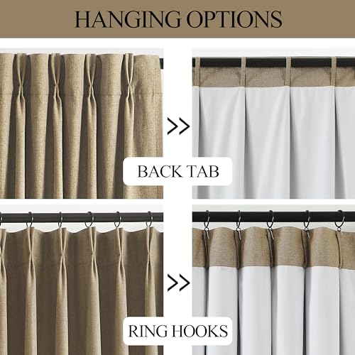 Image of Vision Home Brown Pinch Pleated Full Blackout Curtains Linen Blended Room Darkening Window Curtains 102 inch for Living Room Bedroom Thermal Insulated Pinch Pleat Drapes with Hooks 40 inch Wx102 Lx2
