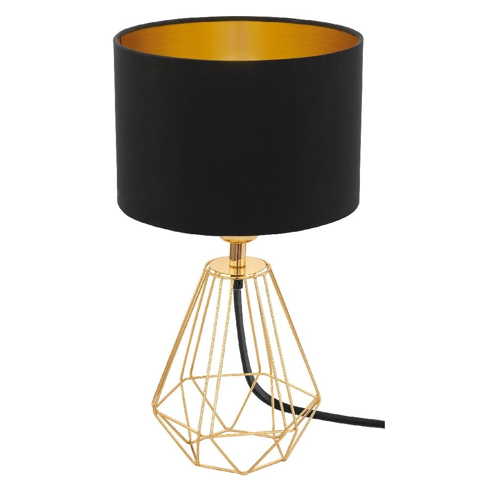 Britalia Polished Brass Metal Wire Cage Base Vintage Table Desk Lamp With Black Fabric Drum Shade | 30.5Cm Height | 1 X Ses E14 Lamp Bulb Required | Uk Approved | Inline On Off Switch | Modern Influence